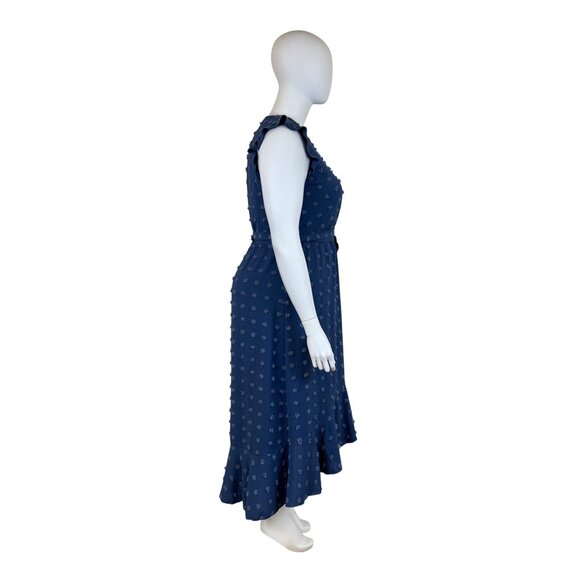 Btfbm Womens Blue Polyester Wrap Midi Dress With Ruffle Sleeves & Belt Size XL - Picture 2 of 6